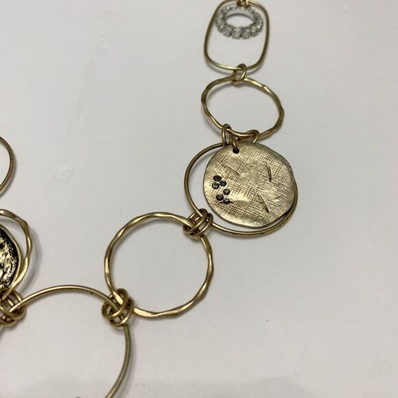 2/$15! Charming Charlie Gold Embellished Circle Coin Rhinestone Long Necklace - Picture 4 of 6